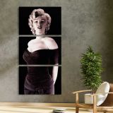 Marilyn Monroe Monkey Business Glamour Portrait three panel canvas print in a contemporary interior