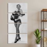 Marilyn Monroe Playing Guitar three panel canvas wall art room mockup
