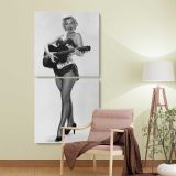 Marilyn Monroe Playing Guitar two panel canvas wall art room mockup