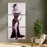 Marilyn Monroe Saloon Showgirl Portrait three panel canvas print in a contemporary interior