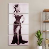 Marilyn Monroe Saloon Showgirl Portrait three panel canvas wall art room mockup