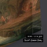 Landscape with a Waterfall by Hubert Robert close up showing gallery canvas texture and depth