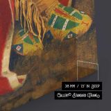 Native American Chief in a Red Blanket close up showing gallery canvas texture and depth