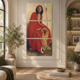 Native American Chief in a Red Blanket canvas wall art displayed in an interior