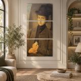 Young Woman in a Brown Hat canvas wall art displayed in an interior