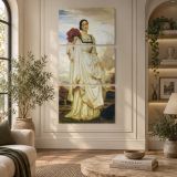 Woman in White in a Mountain Landscape by Frederic Leighton canvas wall art displayed in an interior