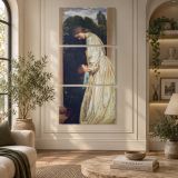Woman in a White Dress by a Garden Wall by Frederic Leighton canvas wall art displayed in an interior