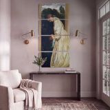 Woman in a White Dress by a Garden Wall by Frederic Leighton canvas print shown in a styled interior