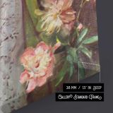 Woman in Green Among Pink Roses by Daniel Gerhartz close up showing gallery canvas texture and depth