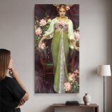 Woman in Green Among Pink Roses by Daniel Gerhartz canvas wall art mockup 02