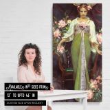 Woman in Green Among Pink Roses by Daniel Gerhartz canvas wall art mockup 03