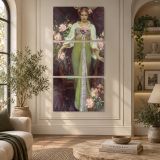 Woman in Green Among Pink Roses by Daniel Gerhartz canvas wall art displayed in an interior