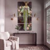 Woman in Green Among Pink Roses by Daniel Gerhartz canvas print shown in a styled interior