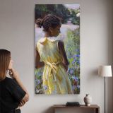 Woman in a Yellow Dress by a Garden Pond by Daniel Gerhartz canvas wall art mockup 02