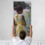 Woman in a Yellow Dress by a Garden Pond by Daniel Gerhartz Canvas Wall Art Print