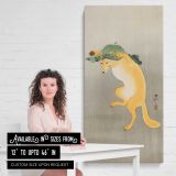 Dancing Fox with Lotus Leaf Hat 1910 by Ohara Koson canvas wall art mockup 03