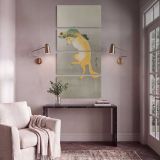 Dancing Fox with Lotus Leaf Hat 1910 by Ohara Koson canvas print shown in a styled interior
