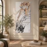 Fierce Tiger Double Width Right Kakejiku 2016 by Zhang Yun canvas wall art displayed in an interior
