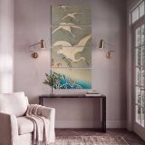 Egrets Descending in Snow by Ohara Koson canvas print shown in a styled interior