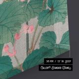 Begonias and Cuckoo in the Rain by Ohara Koson close up showing gallery canvas texture and depth