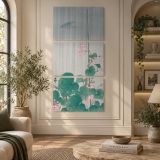 Begonias and Cuckoo in the Rain by Ohara Koson canvas wall art displayed in an interior