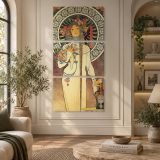 Art Nouveau Woman with Flowers by Alphonse Mucha canvas wall art displayed in an interior