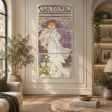 La Dame Aux Camelias 1896 by Alphonse Mucha canvas wall art displayed in an interior