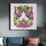 Colorful abstract cat, animal hand drawn — room mockup view 3