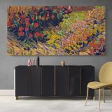 Colourful Flower Garden Art Remix — single-panel canvas above a sideboard