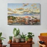 Colourful Harbour Town - single-panel canvas displayed above a console table