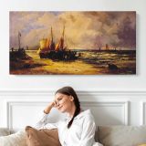 Coming Ashore by Abraham Hulk Sr. — single-panel canvas shown above a seated person
