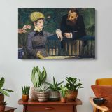 Conversation at a Cafe by Edouard Manet - single-panel canvas displayed above a console table