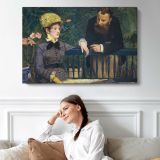 Conversation at a Cafe by Edouard Manet - single-panel canvas displayed above a sofa