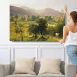 Conway Valley New Hampshire by Albert Bierstadt - single-panel canvas shown with a person for scale