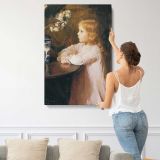 Little Girl beside a Vase of Blossoms by Lilla Cabot Perry canvas print, displayed on a wall
