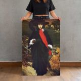 Woman in Black with a Red Scarf by Frederic Leighton canvas print, held for scale