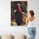 Woman in Black with a Red Scarf by Frederic Leighton canvas print, displayed on a wall