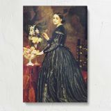 Woman in a Dark Dress beside Flowers by Frederic Leighton canvas print, front view