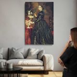 Woman in a Dark Dress beside Flowers by Frederic Leighton canvas print, room display