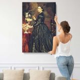 Woman in a Dark Dress beside Flowers by Frederic Leighton canvas print, displayed on a wall