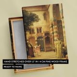 Courtyard with Ornate Columns by Frederic Leighton canvas print, front and back view