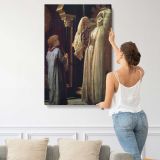 Woman and Child beside Classical Statues by Frederic Leighton canvas print, displayed on a wall