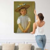 Little Girl in a Straw Hat by Mary Cassatt canvas print, displayed on a wall