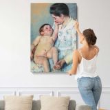 Mother Gazing at Her Baby by Mary Cassatt canvas print, displayed on a wall