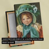 Little Girl in a Green Bonnet by Mary Cassatt canvas print, front and back view