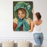 Little Girl in a Green Bonnet by Mary Cassatt canvas print, displayed on a wall