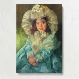 Little Girl in a Blue Coat and Floral Hat by Mary Cassatt canvas print, front view