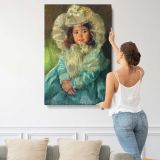Little Girl in a Blue Coat and Floral Hat by Mary Cassatt canvas print, displayed on a wall