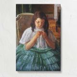 Girl Sewing in a Green Skirt by Mary Cassatt canvas print, front view