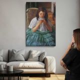 Girl Sewing in a Green Skirt by Mary Cassatt canvas print, room display